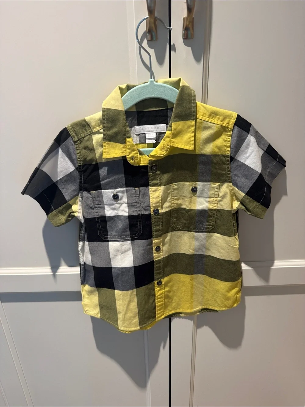 Authentic Burberry Yellow Black & White Plaid 4T Button-Down Shirt